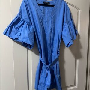 Eloquii Women's Blue Ruffle Sleeve Top